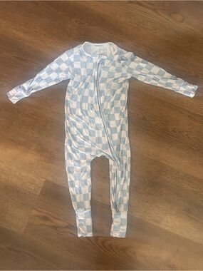 Baby Bleu Bamboo Light Blue and White Check Zip One-Piece Footie